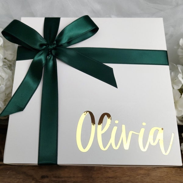 Empty Bridesmaid Proposal Box with Ribbon - Personalized Bridesmaid Boxes - 8x8x4 White Box - Custom Bridesmaid Box - Unfilled Gift Box (#4)