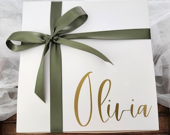 Bridesmaid Gift Box - LARGE 10x10x5 - Bridesmaid Proposal Box - Ribbon - Personalized Bridesmaid Box Wedding Gift - EMPTY PAPER Gift Box