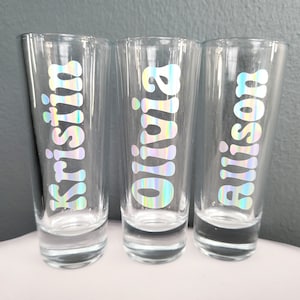 Personalized Name Shot Glasses, Custom Shot Glass, Bachelorette Shot Glasses, Bridal Wedding Party Shot Glass, Birthday Party Glasses