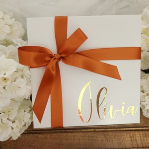 Bridesmaid Gift Box - Bridesmaid Proposal Box - 8x8x4 - Ribbon - Personalized Bridesmaid Box Wedding Gift - EMPTY Unfilled Gift Box (#1)