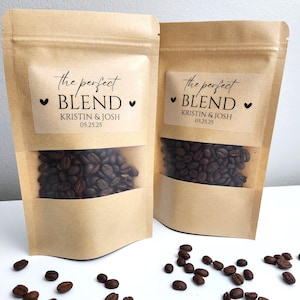 100 Bags The Perfect Blend Coffee Bag, Personalized Wedding Favors, Coffee Bean Favor Pouch, Bridal Shower Favors, Engagement Favor Bags