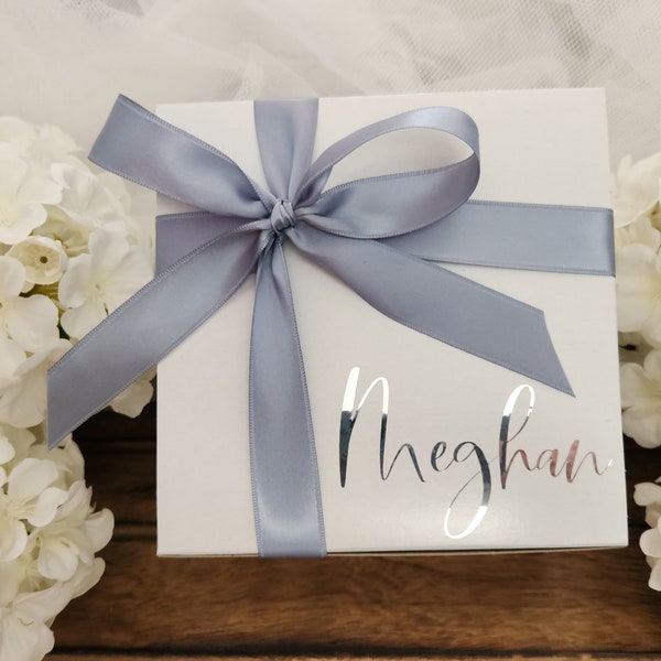 Bridesmaid Proposal Box - Bridesmaid Gift Box - 8x8x4 SILVER Foil - Personalized Bridesmaid Box Wedding Gift - Unfilled Gift Box EMPTY (#1)