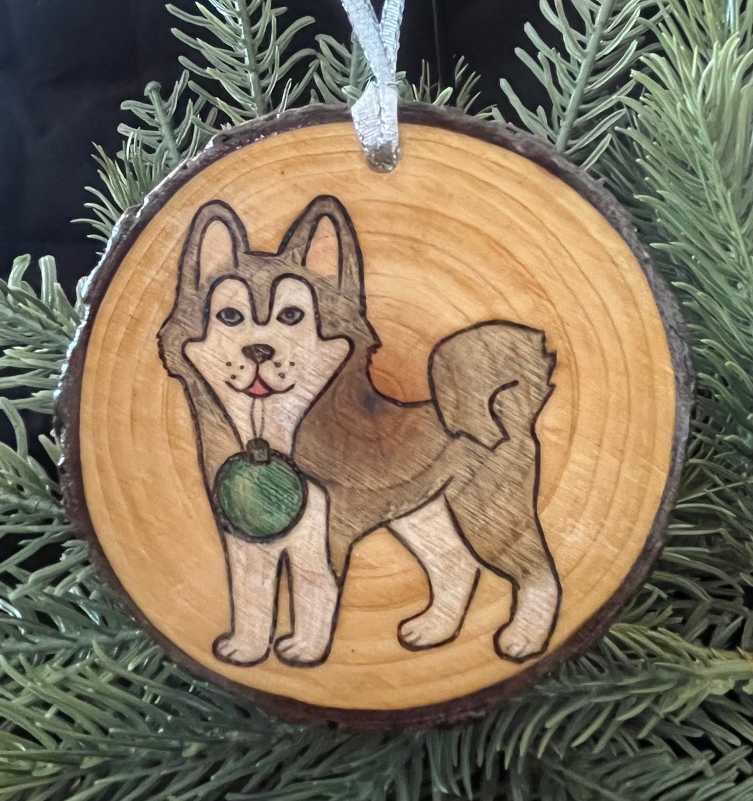 Husky Pyrography Wood/pyrography Husky Dog Ornament - Etsy