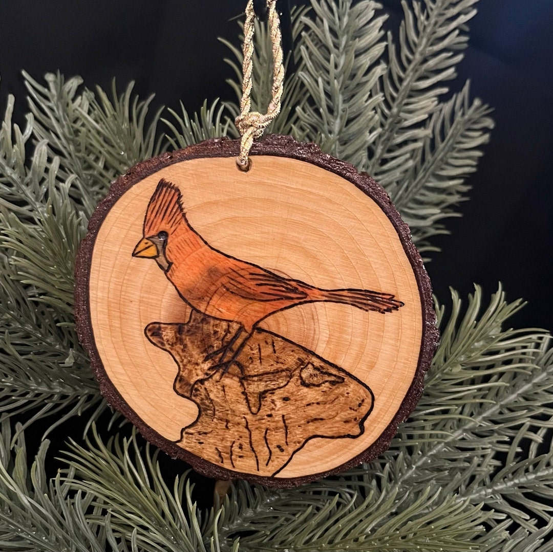 Wood/pyrography Cardinal Ornament - Etsy