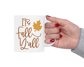 Fall Y'all Ceramic Coffee Mug, Autumn Leaves, Thanksgiving, Halloween