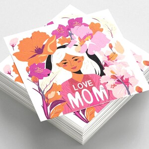 Carte de voeux pour la fête des mères " love mom ", bonne fête des mères / happy mother's Day