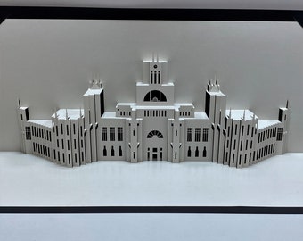 DIY PDF Palace of Communication Madrid pop up card template, Architectural Kirigami, 3d Origamic Architecture,