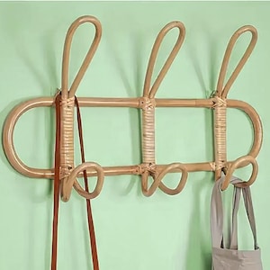 Natural Rattan Wall Hook Rack – Handwoven Wicker Coat Hanger for Entryway, Nursery, or Bedroom