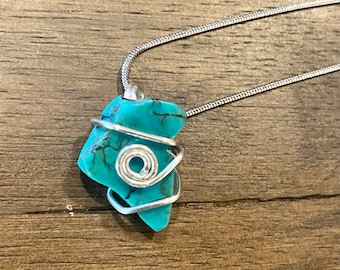 Turquoise in sterling silver pendant necklace