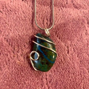 Chrysocolla in sterling silver pendant necklace
