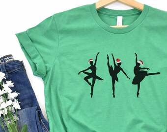 Christmas Gift for Dancer Ballet Ballerina Nutcracker Gift Funny Santa Hat Holiday Dance T Shirt