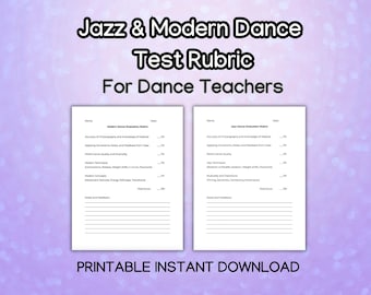 Jazz und Modern Dance Test Rubric für Tanzlehrer, Tänzer Bewertungsbogen