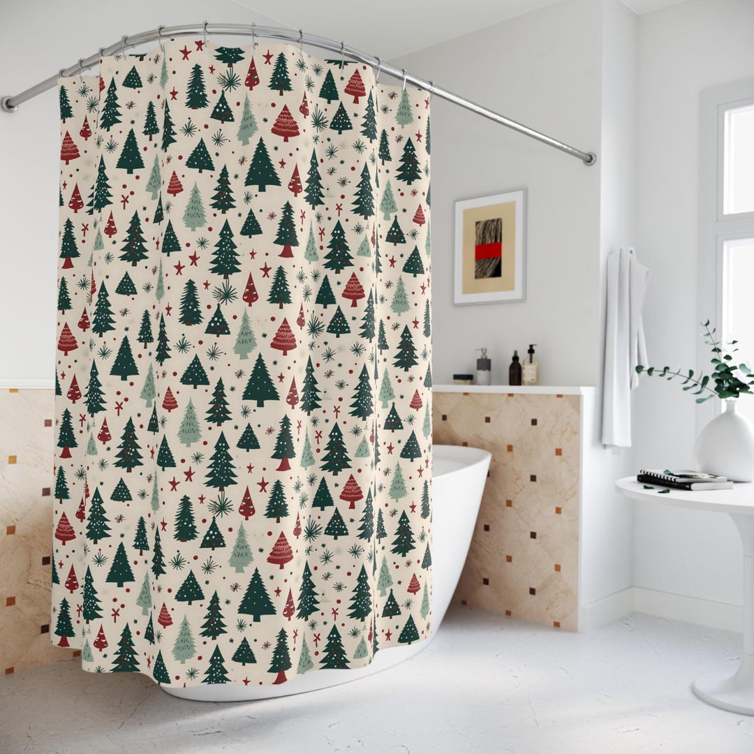 Christmas Shower Curtain, Christmas Tree Bath Curtain, Winter Decor ...