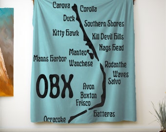 OBX Blanket, OBX Map, OBX, Beach Blanket, North Carolina, Beach Gifts, Nautical Decor, Coastal Decor,