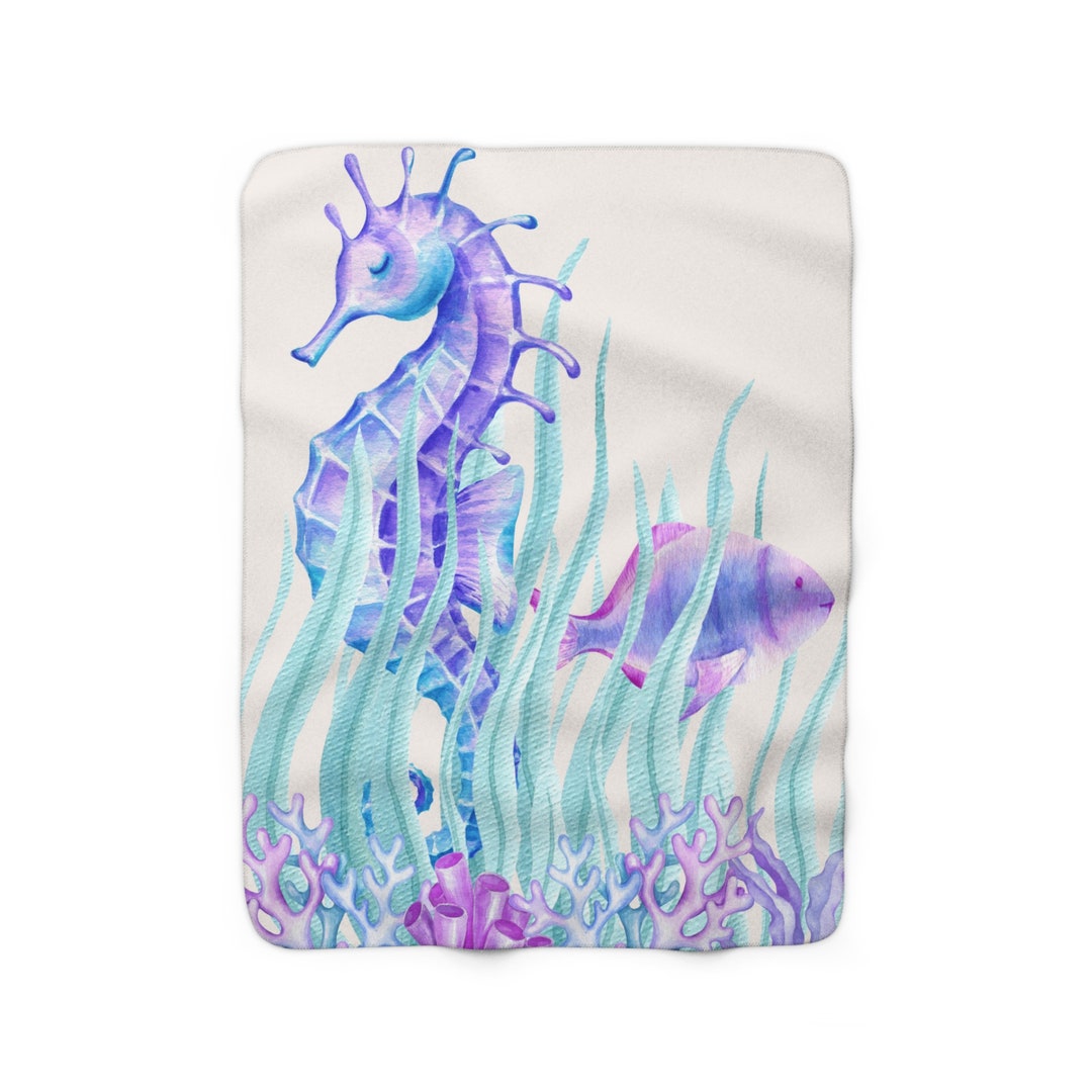 Seahorse Navy Pattern Print Hooded Blanket main image 1