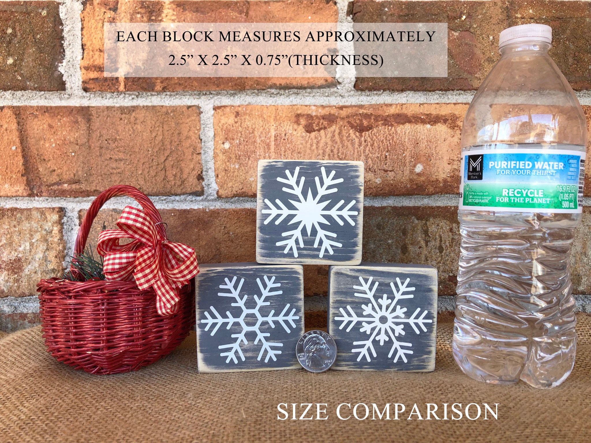 Rustic Farmhouse Snowflake Mini Wood Blocks Set of 3, Stackable ...