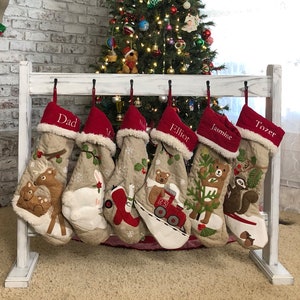 Free Standing Stocking Holder Stand, Custom Christmas Stocking Stand Decor, No Mantel Stand Alone on Floor Wood Stocking Display Hanger Rack image 1