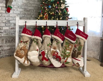 Free Standing Stocking Holder Stand, Custom Christmas Stocking Stand Decor, No Mantel Stand Alone on Floor Wood Stocking Display Hanger Rack