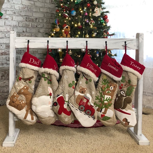 Free Standing Stocking Holder Stand, Custom Christmas Stocking Stand Decor, No Mantel Stand Alone on Floor Wood Stocking Display Hanger Rack