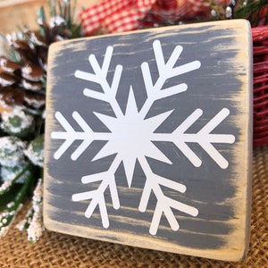 Rustic Farmhouse Snowflake Mini wood Blocks Set of 3, Stackable Christmas Tier Tray Decor, Wooden Winter Snow Decoration Mantel Shelf Sitter image 5