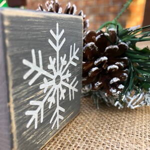 Rustic Farmhouse Snowflake Mini wood Blocks Set of 3, Stackable Christmas Tier Tray Decor, Wooden Winter Snow Decoration Mantel Shelf Sitter image 3