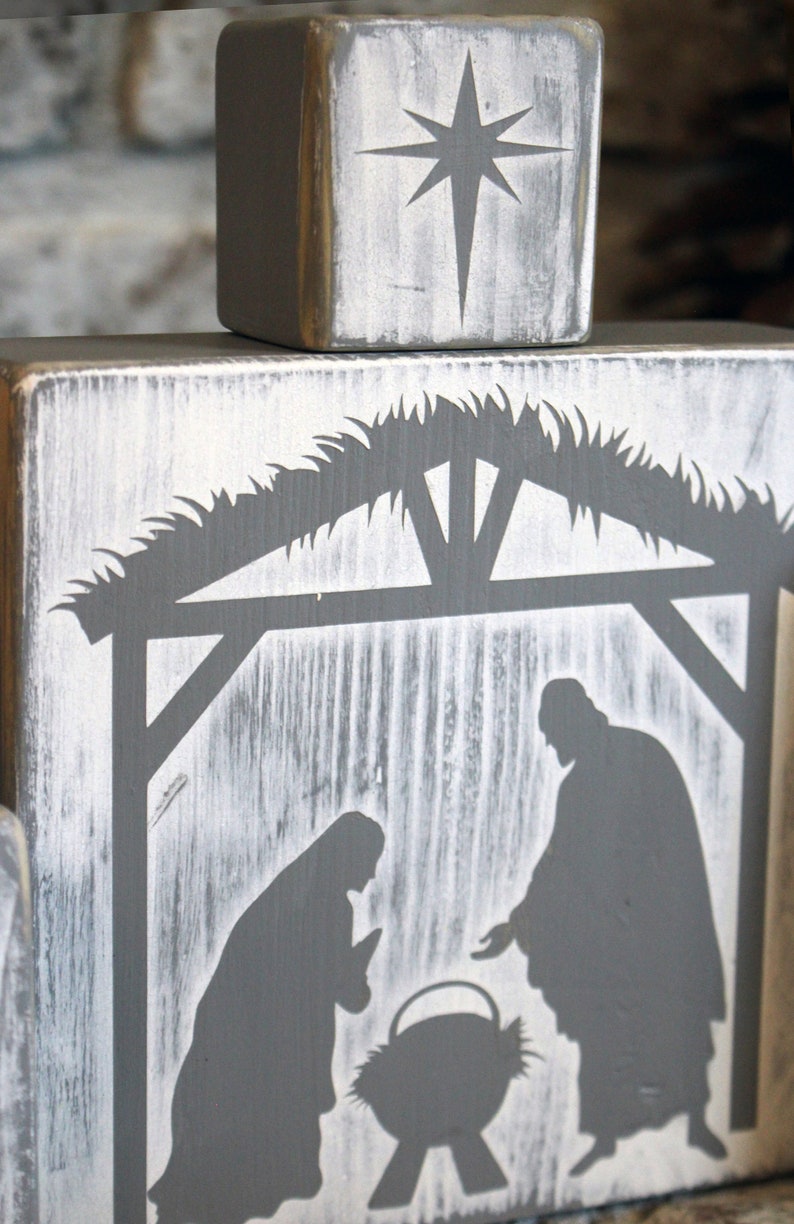 Rustic Wooden Nativity Scene Set/christmas Bible Verse Etsy