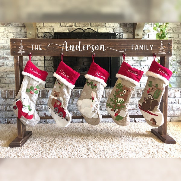 Free Standing Stocking Holder Stand, Custom Christmas Stocking Stand Decor, No Mantel Stand Alone on Floor Wood Stocking Display Hanger Rack