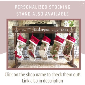 Free Standing Stocking Holder Stand, Custom Christmas Stocking Stand Decor, No Mantel Stand Alone on Floor Wood Stocking Display Hanger Rack image 10