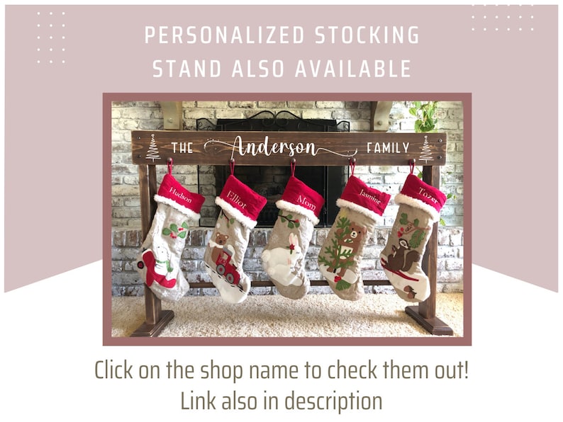 Free Standing Stocking Holder Stand, Custom Christmas Stocking Stand Decor, No Mantel Stand Alone on Floor Wood Stocking Display Hanger Rack image 10