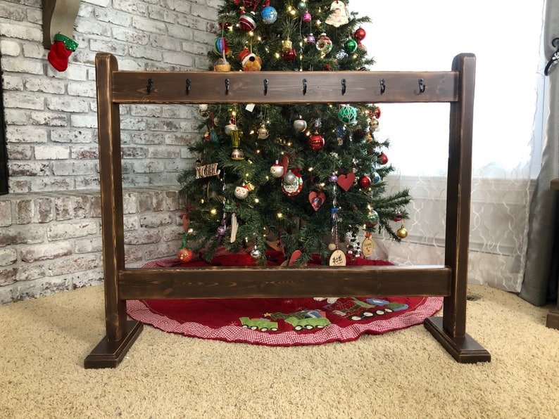 Free Standing Stocking Holder Stand, Custom Christmas Stocking Stand Decor, No Mantel Stand Alone on Floor Wood Stocking Display Hanger Rack image 4