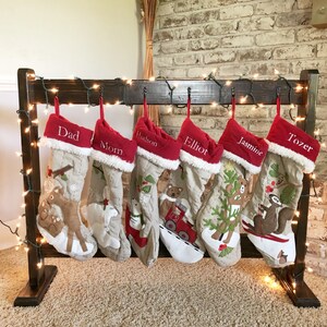 Free Standing Stocking Holder Stand, Custom Christmas Stocking Stand Decor, No Mantel Stand Alone on Floor Wood Stocking Display Hanger Rack image 2