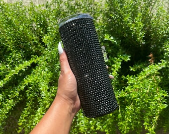 Handmade 20oz Stainless Tumbler Black/White Rhinestones, Gift, Bling Tumbler