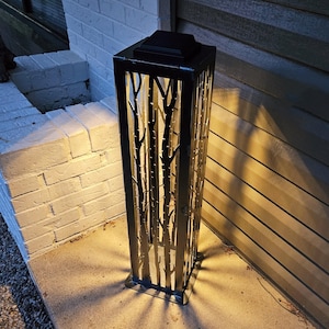 Solar Luminary Garden Column | Birch Tree Garden Pillar | Rustic Garden Art | Solar Lighted Column