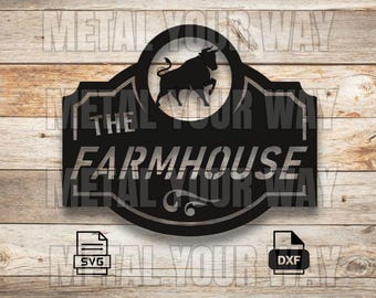 The Farmhouse Bull Welcome Sign Svg/Dxf Files for CNC Plasma - Metal Your Way Digital Download - Laser CNC Plasma Waterjet - Sign Dxf