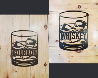 Bourbon / Whiskey Glass Metal Sign | Metal Wall Art | Man Cave Sign | Custom Metal Sign | Bar Sign