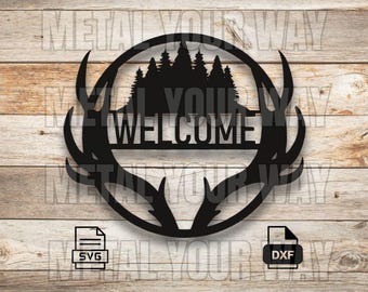 Deer Antler Welcome Sign Svg/Dxf Files for CNC Plasma - Metal Your Way Digital Download - Laser CNC Plasma Waterjet - Sign Dxf