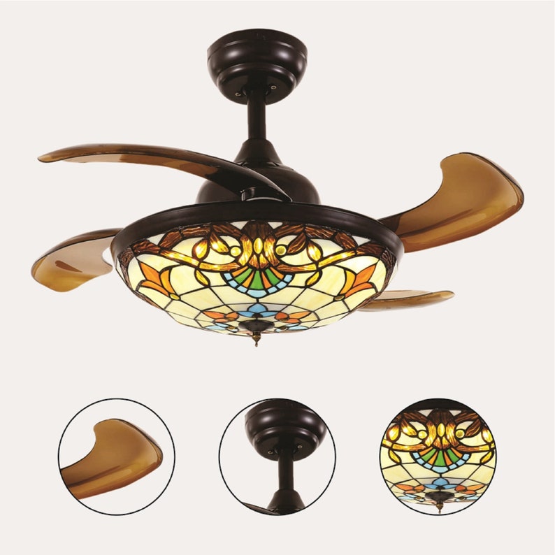 Stained Glass Ceiling Fandelier, Tiffany Ceiling Fan Chandelier With ...