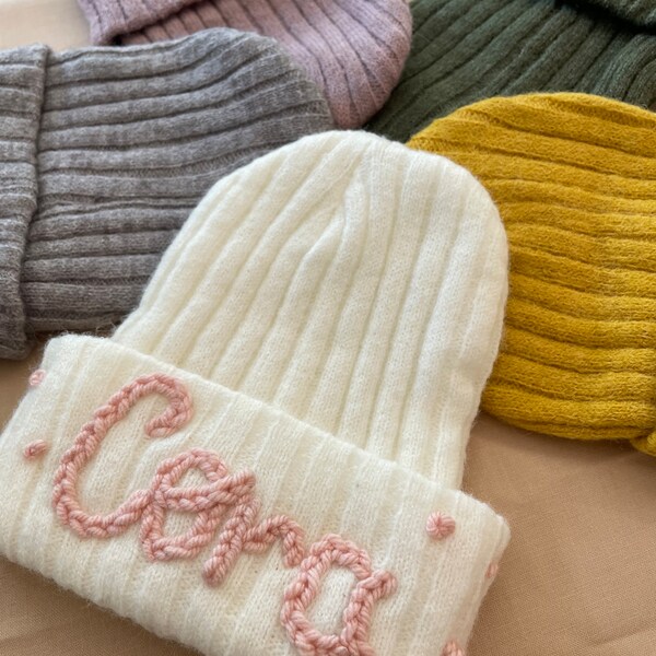 Hand Embroidered Baby Beanies / name, last name or monogram, beanies, embroidered hats, custom gift for babies