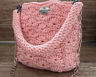 Handbag pink, crochet handbag, summer bag