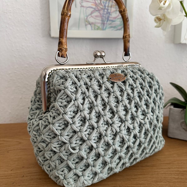 Handtasche mit Bamusgriff, Pastel Grün