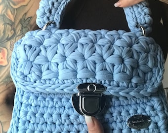 Crocheted handbag pattern, Crochet Bag Pattern PDF, Handbag with flower pattern PDF instructions German, PDF English
