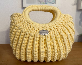 Handbag crocheted yellow, textile yarn handbag