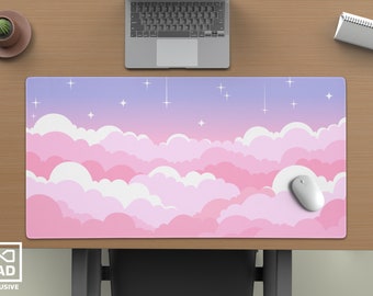 In Pastel Clouds Desk Pad - Cute Pink Pastel Clouds Mousepad - Shooting Stars Mouse Pad - kawaii print - Large Gaming Mousepad - 2 Sizes