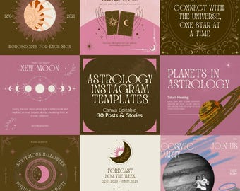 Astrology Bold Instagram Templates: Mystic Tarot Canva Social Media Posts
