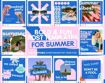 Summer Instagram Templates: Bold, Fun and Fresh Canva Social Media Posts (Digital Download)