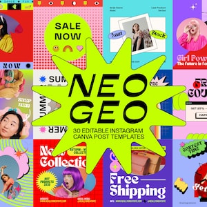Modelos de POST do Instagram Neo Geo ousados e divertidos para Canva Colorido Brilhante Branding Abstrato Feed Pop Marketing Conteúdo de meados do século moderno