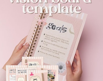 Vision Board Printable Template, Aesthetic Manifestation Journal, Goal Planner, Mood Board Kit, Digital Scrapbook Collage, Feminine Editable