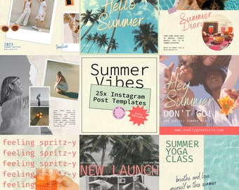 Summer Social Media Templates for Canva | Summer Instagram Templates | Summer Feed Posts | Beach Aesthetic | Hot Girl Summer | Summer Vibes