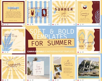 Mediterranean Instagram Post Templates: Pastel Italian Canva Social Media Kit (Digital Download)
