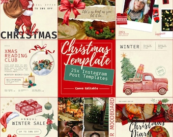 Christmas Instagram Post Templates: Holiday Social Media, Canva Designs (Digital Download)
